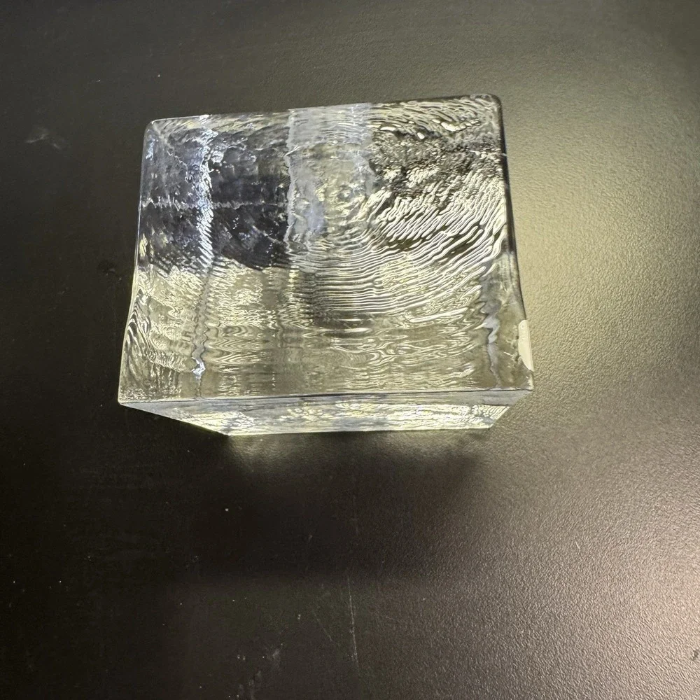 SIMON PEARCE Textures Glass  Cube CANDLE HOLDER Signed Ice ‎ Cube 3